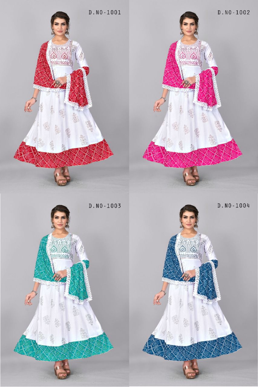 White Feather 1001 Designer Fancy Ethnic Wear Rayon Kurti With Dupatta Collection